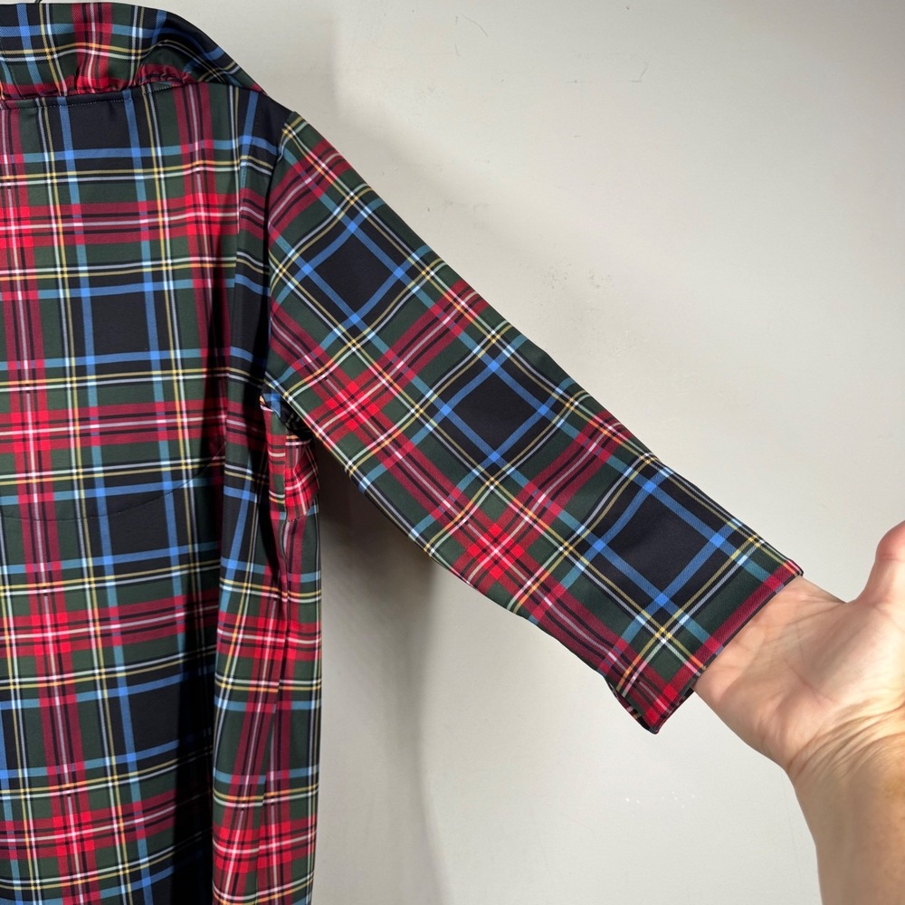 Gretchen Scott Womens Tartan Plaid Shirt Tunic Ruffle Collar 3/4 Sleeve Size L - Picture 13 of 15